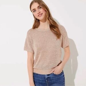 NWOT LOFT Light Brown Gold Metallic Shimmer Short Sleeve Shirt Blouse Medium